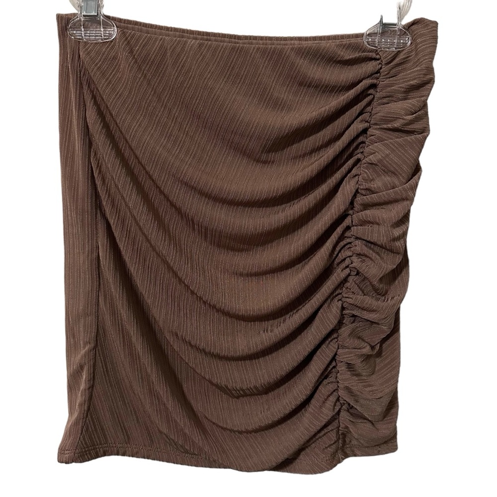 Naked Wardrobe Tan Ruched Detail Mini Skirt Size XL Extra Large NWOT